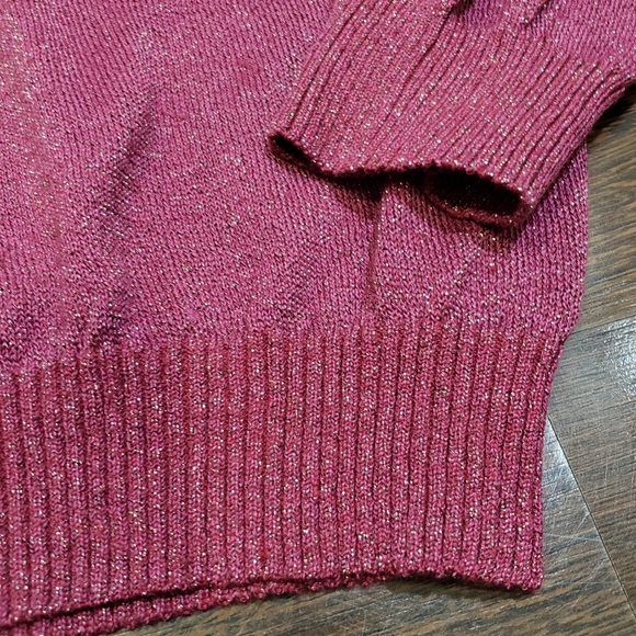 Free People Rose Sparkle Deep V-Neck Sweater Long Sleeve Linen Blend Size Large - Picture 9 of 13